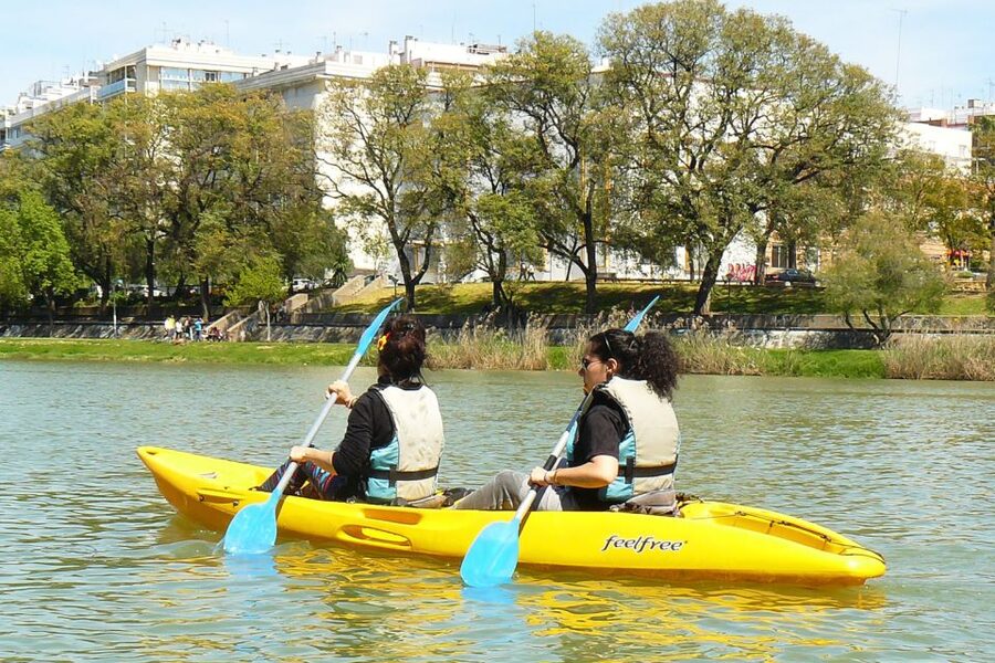Seville: 2–Hour Guadalquivir River Kayaking Tour - Pasarela de la Cartuja and Pabellón de la Navegación: Expo 92 scenery from the water